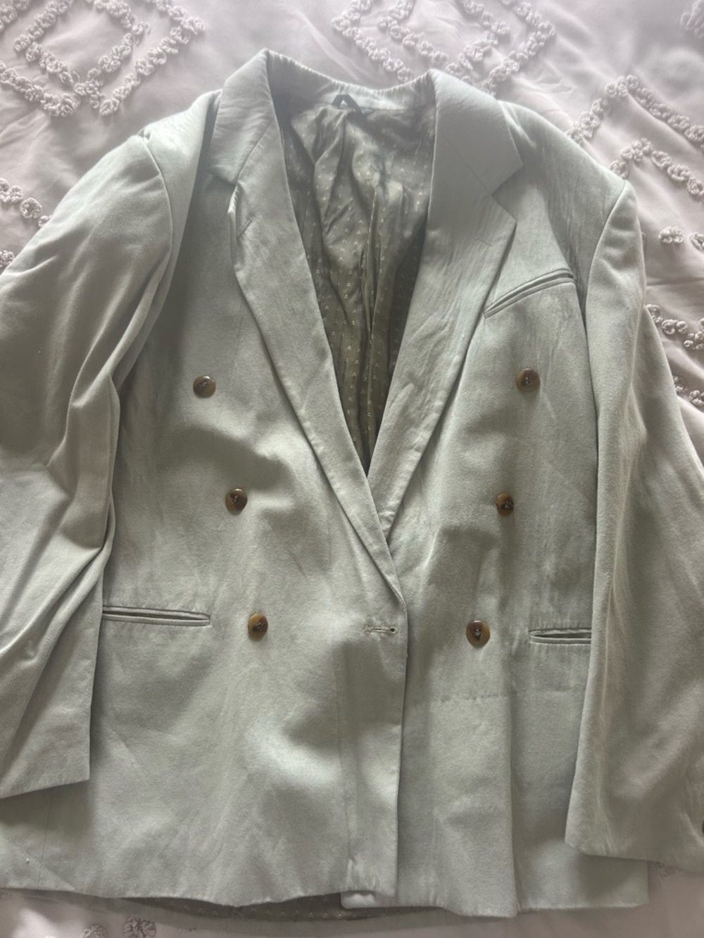 Vintage Double-Breasted Light Sage Blazer with Brown Buttons